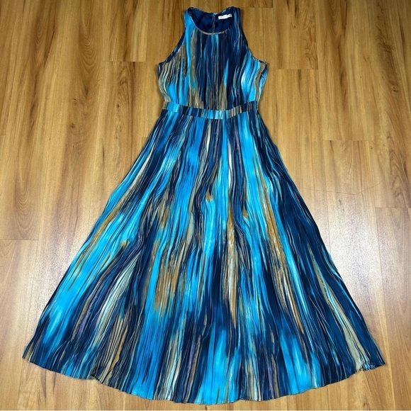 Anthropologie Paper Crown Women’s Blue and Brown Midi Dress Size 2 - Picture 7 of 16